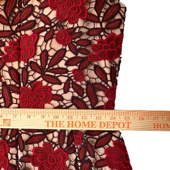 Dress The Population Lily Floral Lace Dress Midi Red & Nude Sz M NWT - Picture 6 of 16